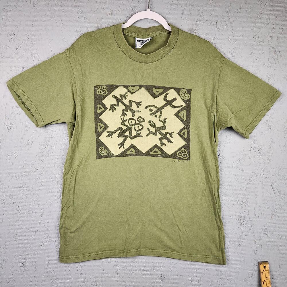 Vintage Caribbean Rock Art Shirt Mens Large Green Leaping Lizards Graphic 90s